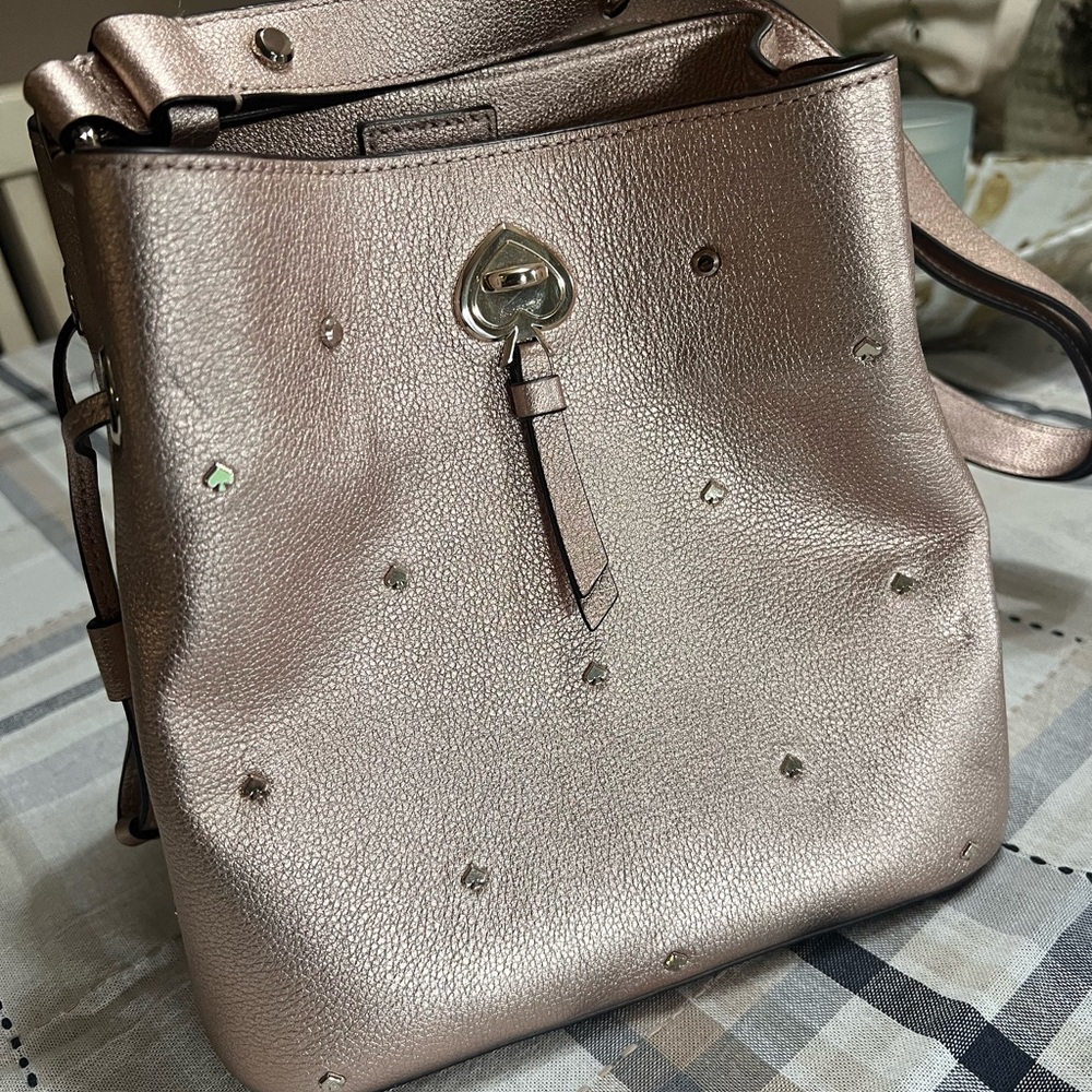 kate spade Metallic Rose Gold Pebbled Leather Bucket Shoulder Bag